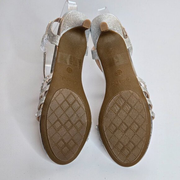 Dream Pairs Silver Glitter Rhinestone Strap Low Heel Dress Sandal Shoe Sz 7.5 - Picture 9 of 12